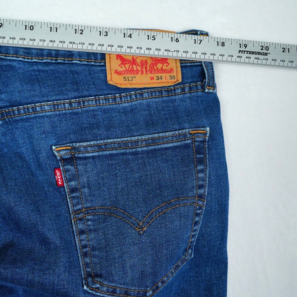 Levis 513 Slim Straight Blue Jeans Mens 34x30 Medium Wash Denim Pants - Picture 4 of 6